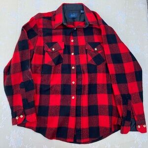 Vintage Sears Flannel Shirt Mens Large Lumberjack Red Black Dagger Collar
